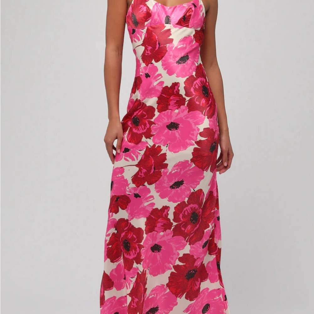Lulu's Vibrant Pink and Red Floral Maxi Dress